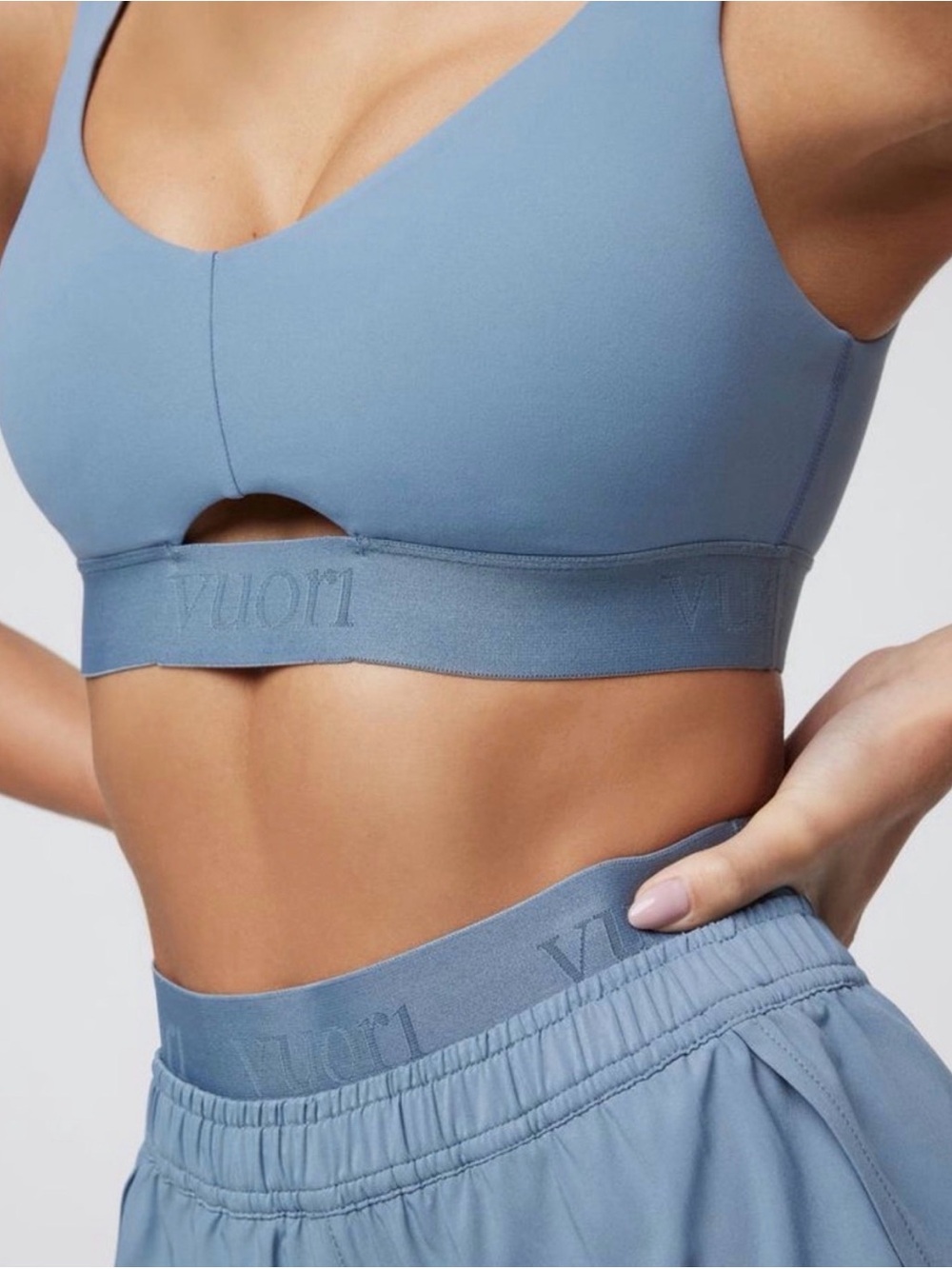 Vuori Dusty Blue Cutout Seamless Sports Bra